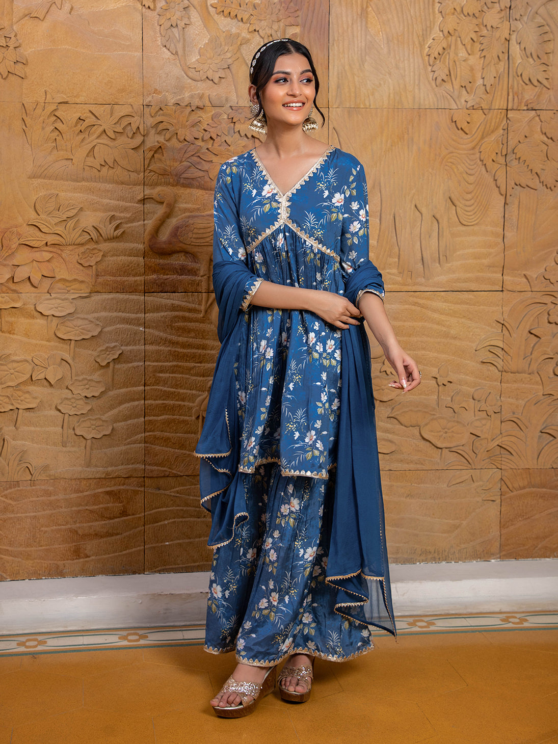 BLUE DIGITAL PRINTED SHARARA SET