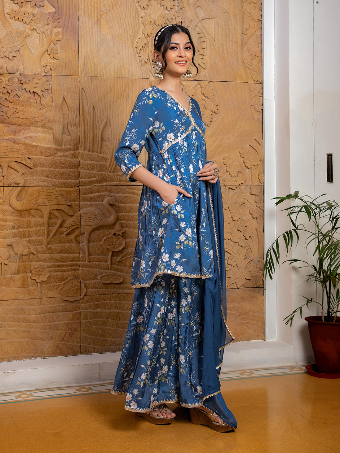 BLUE DIGITAL PRINTED SHARARA SET