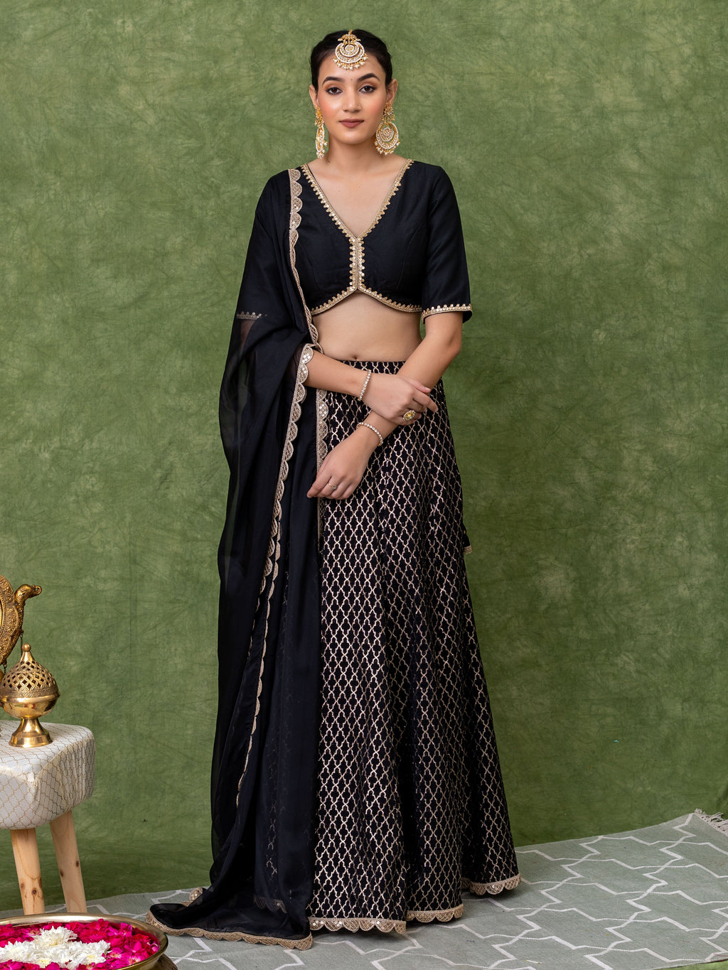 Black Jacquard Lehenga Set