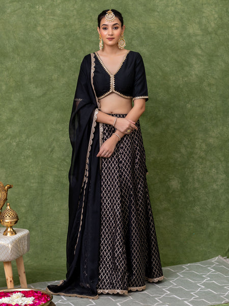 Black Jacquard Lehenga Set