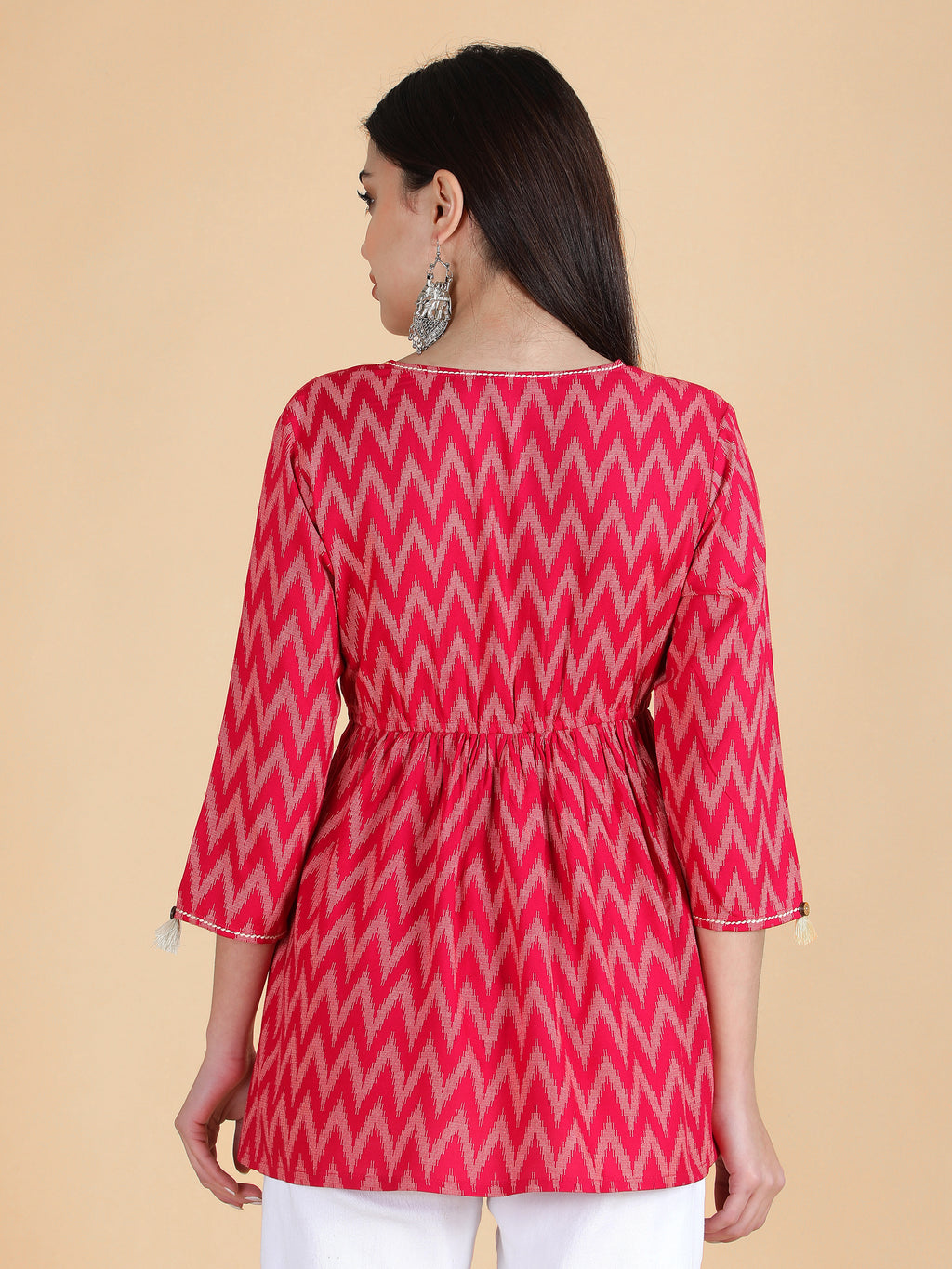 Pink Viscose Printed Short Angrakha Top