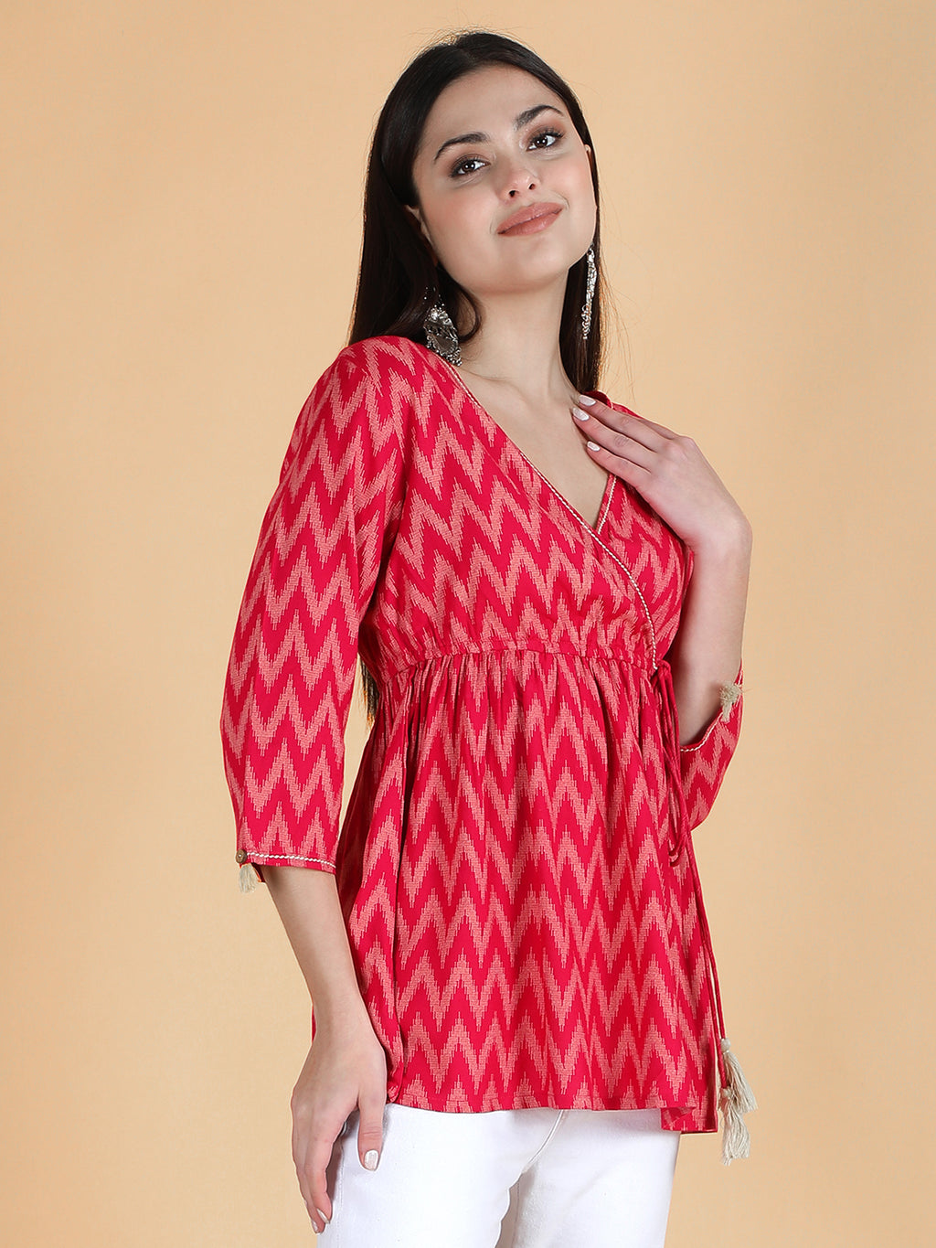 Pink Viscose Printed Short Angrakha Top