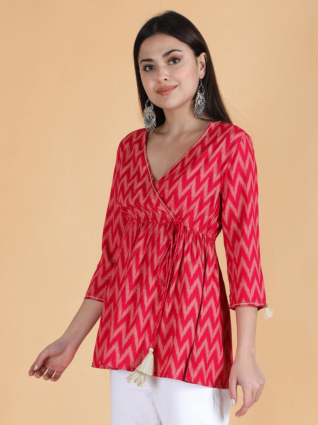 Pink Viscose Printed Short Angrakha Top