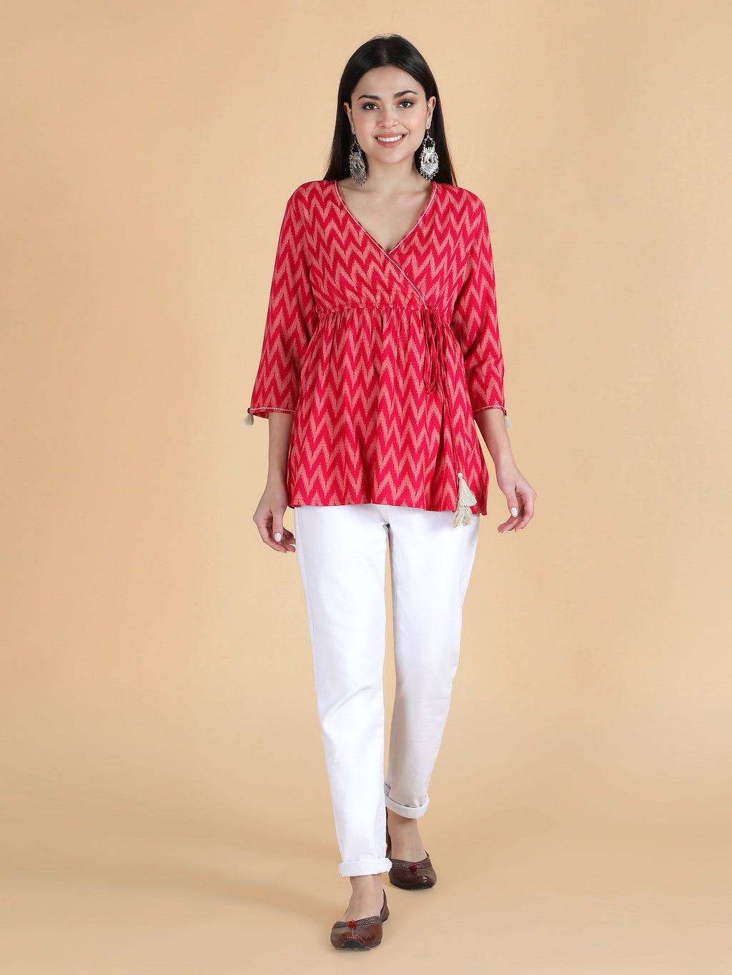 Pink Viscose Printed Short Angrakha Top