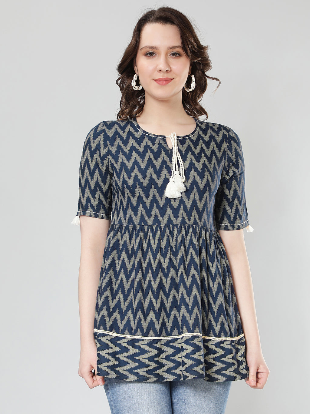 Blue Ikat Printed Peplum Top