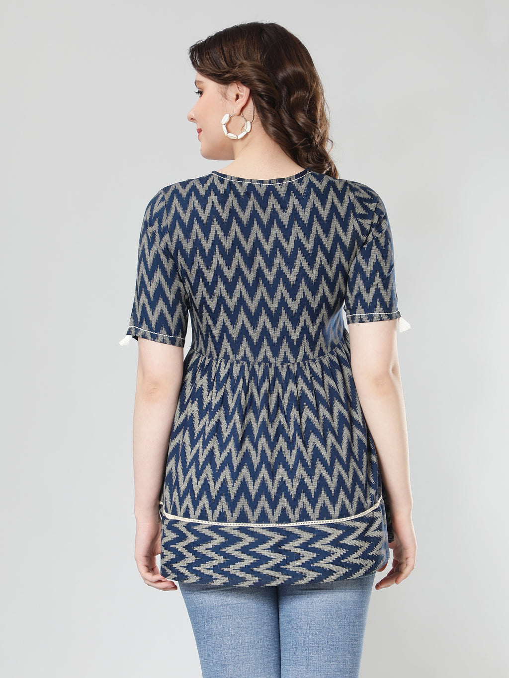 Blue Ikat Printed Peplum Top