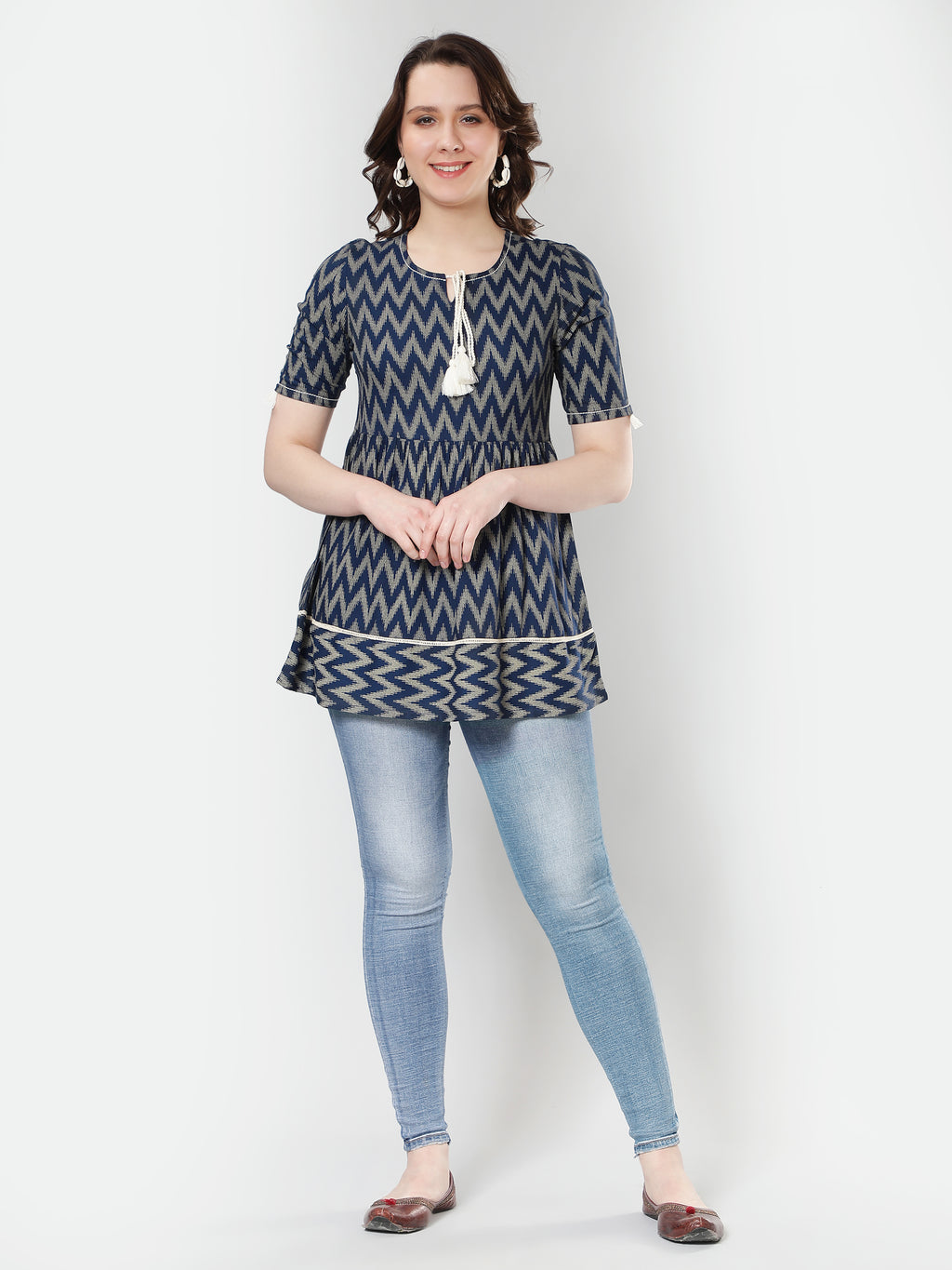 Blue Ikat Printed Peplum Top