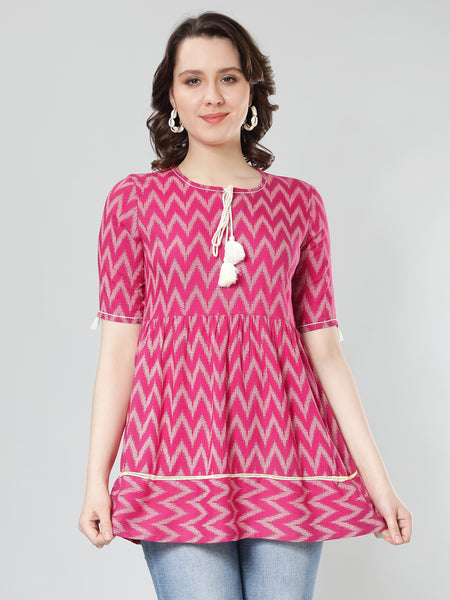 Pink Ikat Printed Peplum Top