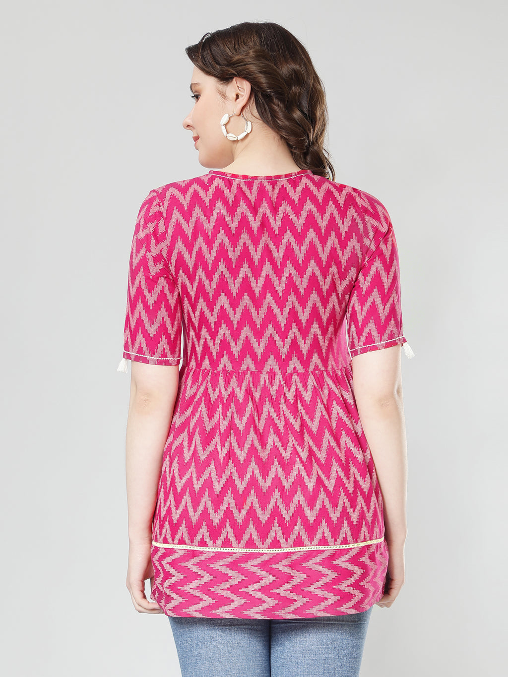 Pink Ikat Printed Peplum Top