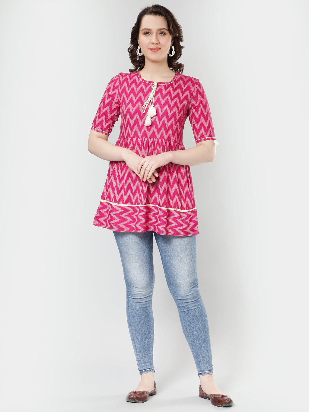 Pink Ikat Printed Peplum Top