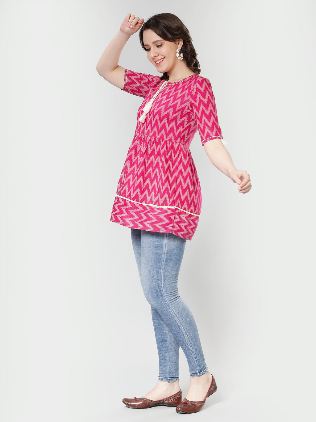 Pink Ikat Printed Peplum Top