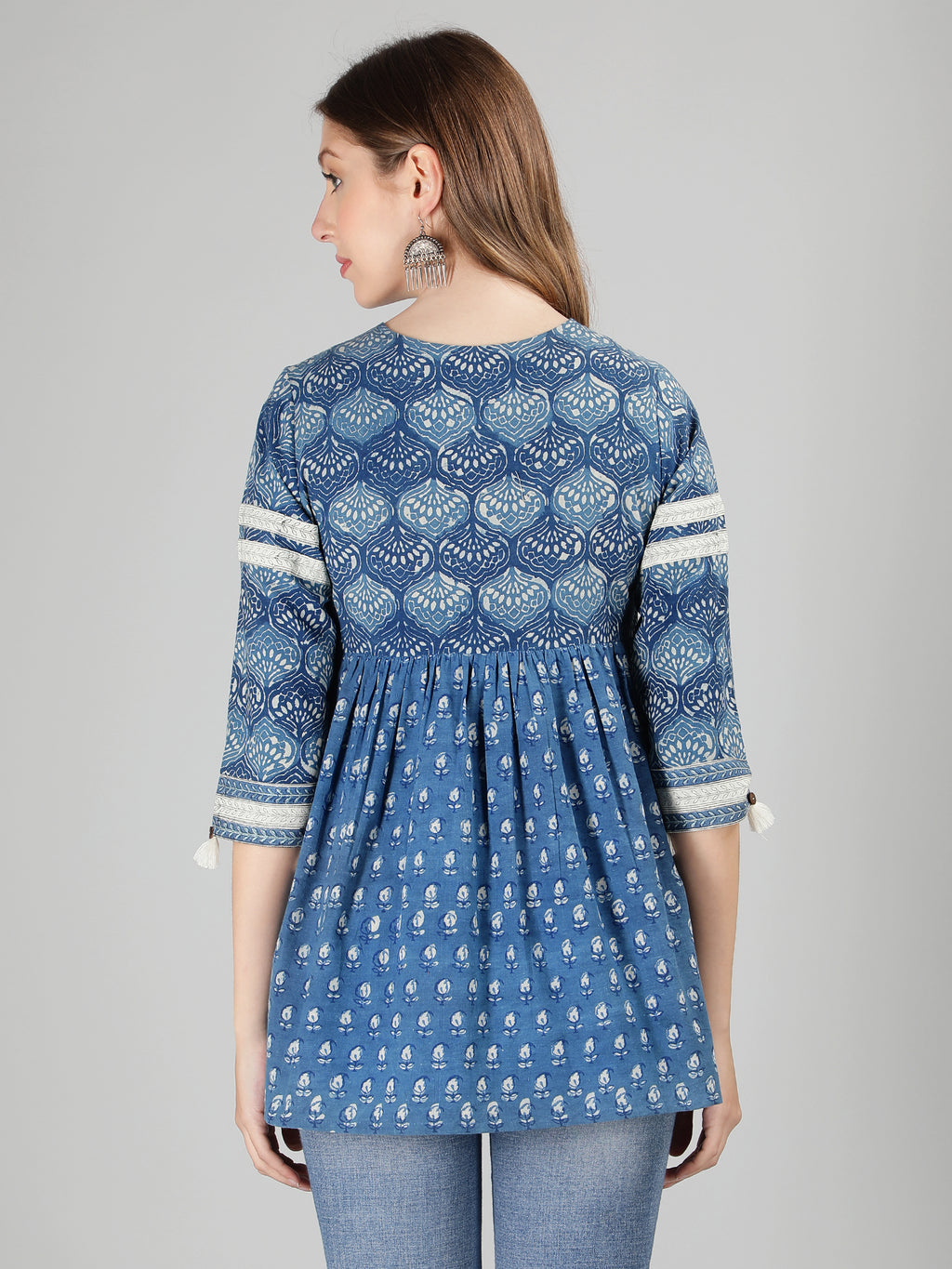 Indigo Cotton Printed Flared Top