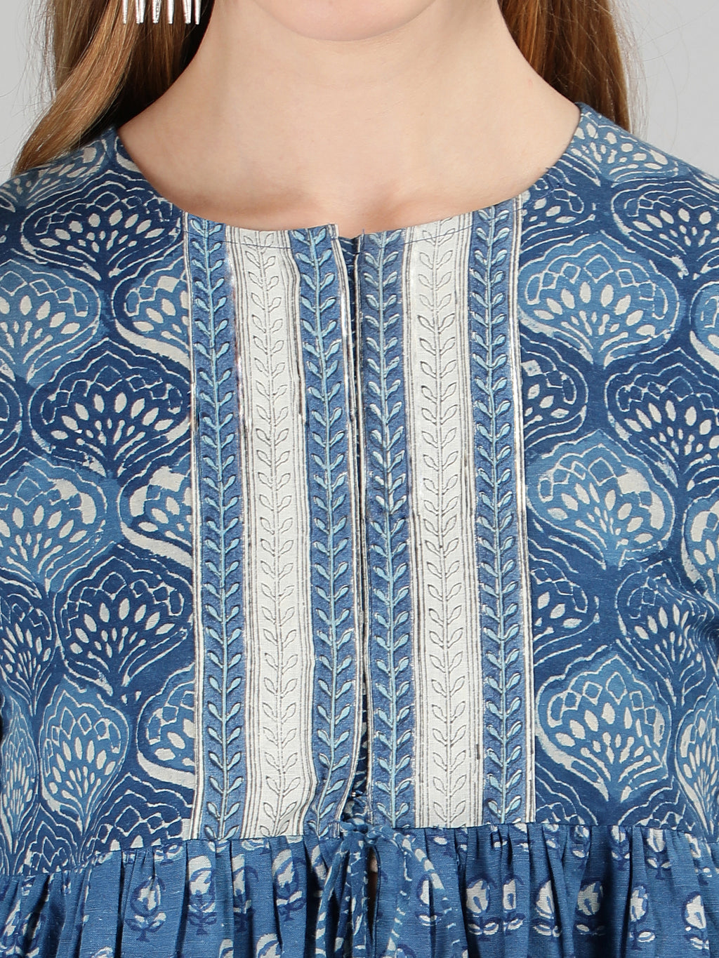 Indigo Cotton Printed Flared Top