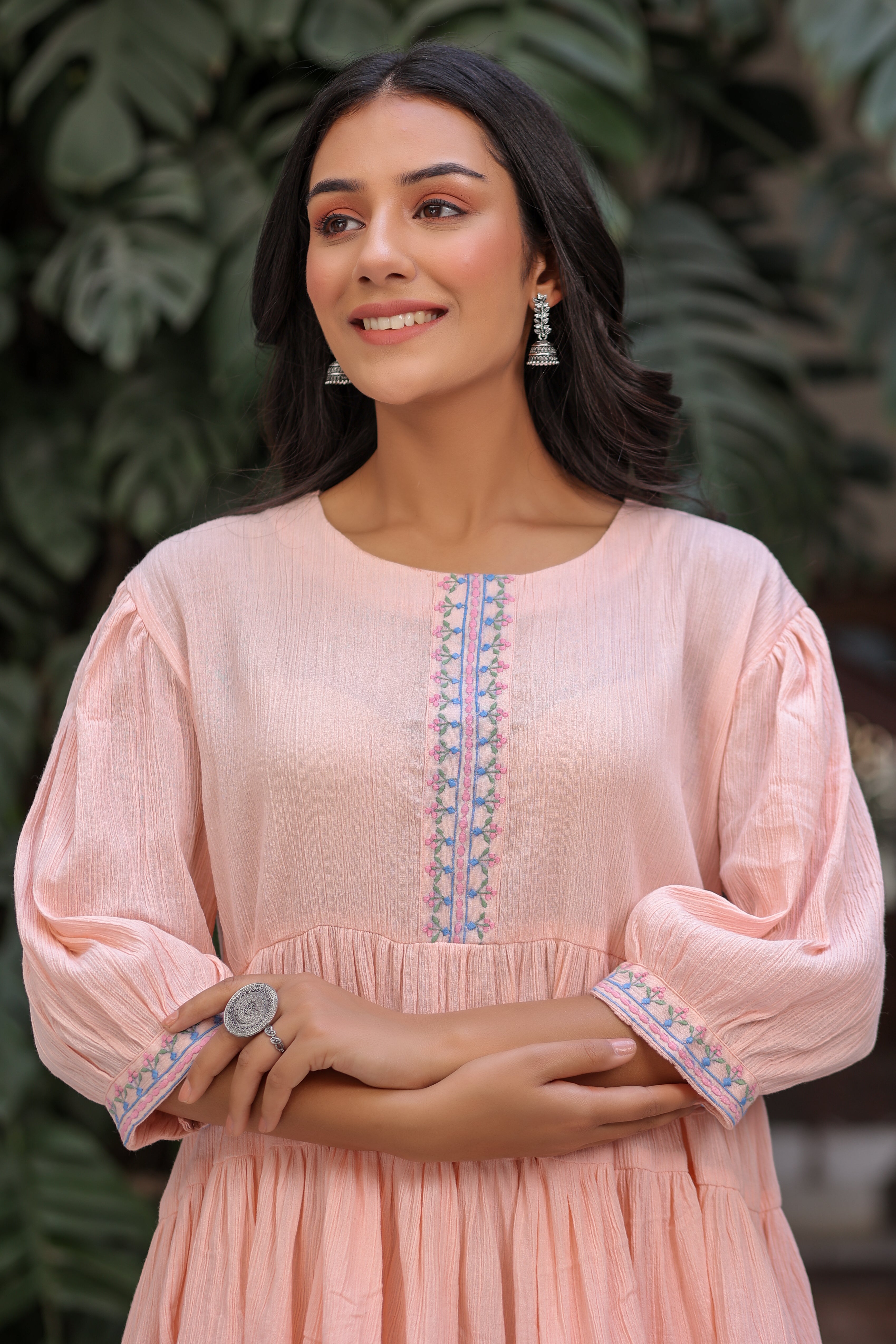 Rayon Paplum style Round neck Peach Ethnic top