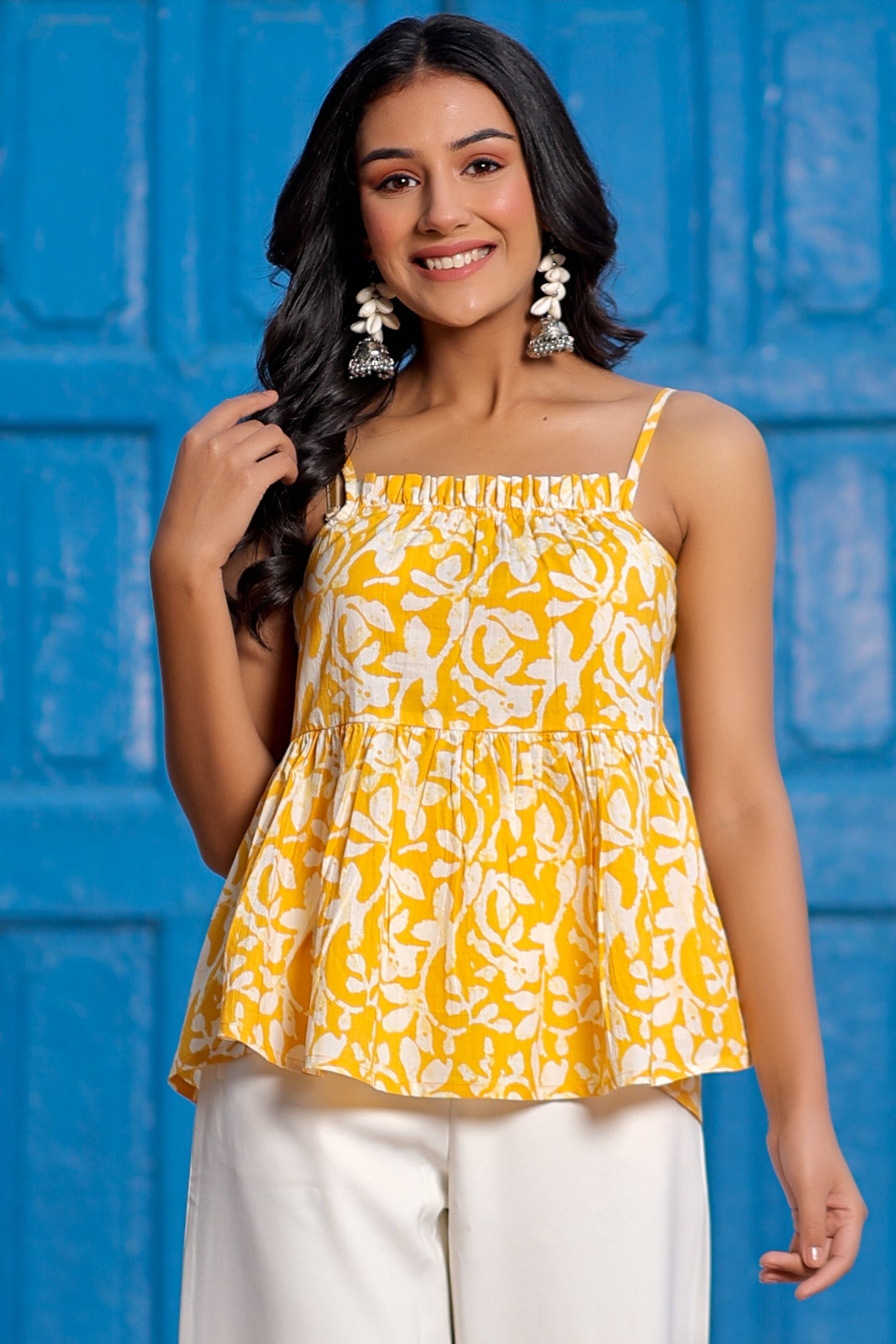 yellow-flared-strappy-top