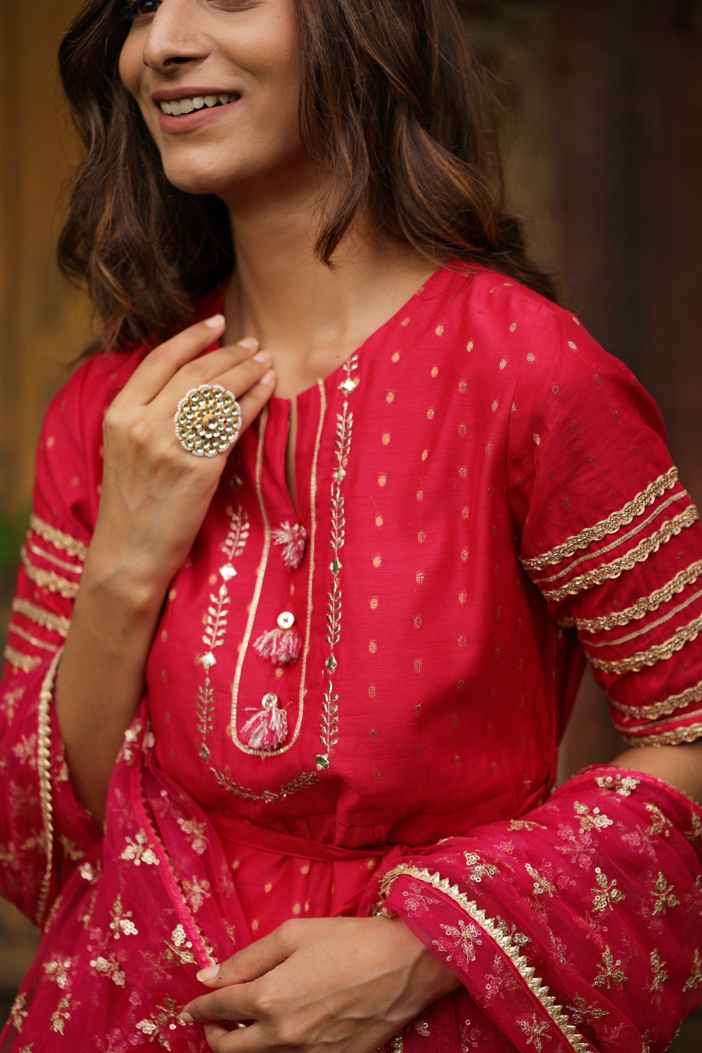 Pink Jacquard Embroidered Anarkali with Straight Pant Paired with Dupatta
